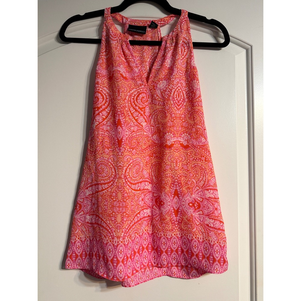 Cynthia Rowley Halter Top XS Pink Orange Paisley V-Neck Blouse Resortwear Chic